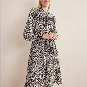 Boden Black and White Paisley Long Sleeve Dress